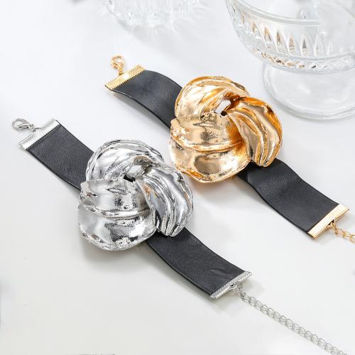 PU Leather Cord Bracelets Zinc Alloy with PU Leather with 3.34 Inch extender chain Flower plated fashion jewelry & for woman Length 6.29 Inch Sold By PC