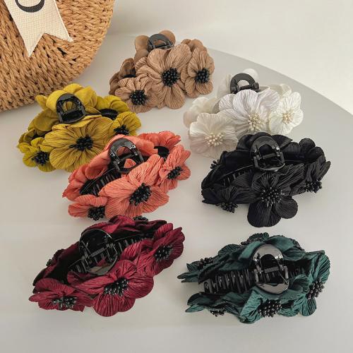 Hair Claw Clips, Cloth, with Plastic, Flower, handmade, for woman, more colors for choice, 140x90mm, Sold By PC