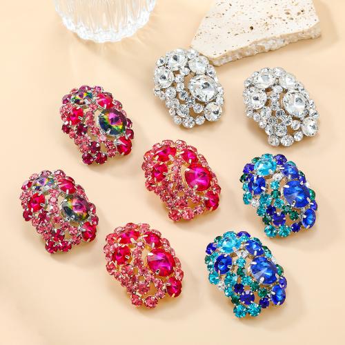 Tibetan Style Stud Earring, fashion jewelry & for woman & with rhinestone, more colors for choice, 55x41mm, Sold By Pair