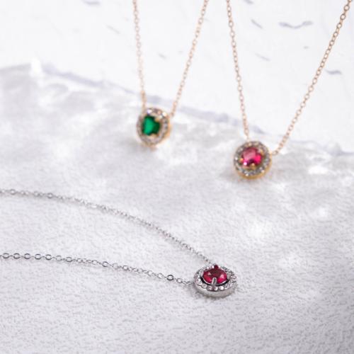 Titanium Steel Necklace, Vacuum Ion Plating, micro pave cubic zirconia & for woman, more colors for choice, Length:Approx 41-50 cm, Sold By PC