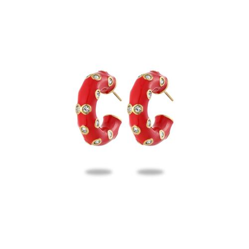Stainless Steel Stud Earrings 304 Stainless Steel plated for woman & enamel & with rhinestone Sold By Pair