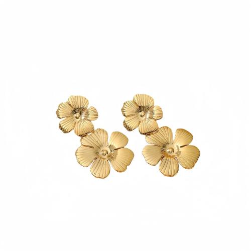 Stainless Steel Stud Earrings 304 Stainless Steel petals plated for woman Sold By Pair