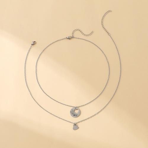 Zinklegering halskettingen, Zinc Alloy, plated, 2 stuks & voor vrouw, zilver, Lengte Ca 41-50 cm, Verkocht door Stel