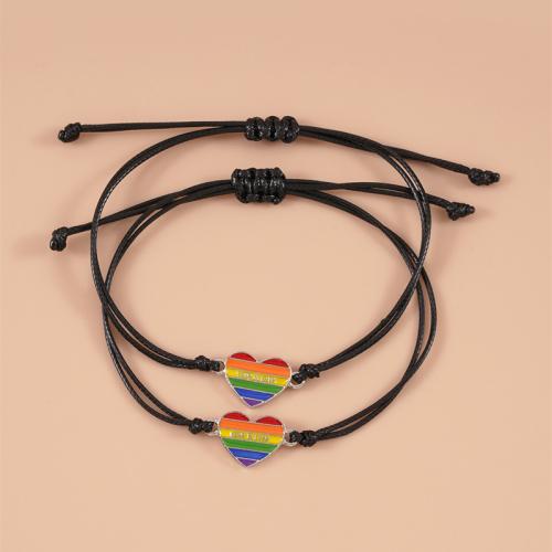 Fashion Create Wax Cord Bracelets Zinc Alloy with Wax Cord plated 2 pieces & Unisex & enamel multi-colored Sold By Set