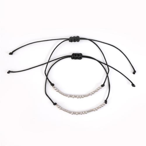 Couple Bracelet and Bangle, 304 Stainless Steel, with Wax Cord, plated, 2 pieces & Unisex, black, Length:Approx 16-30 cm, Sold By Set