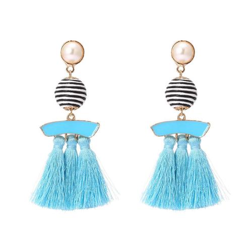 Fashion Fringe Earrings, Tibetan Style, with Cotton Thread & Wax Cord & Plastic Pearl, plated, for woman, more colors for choice, Sold By Pair
