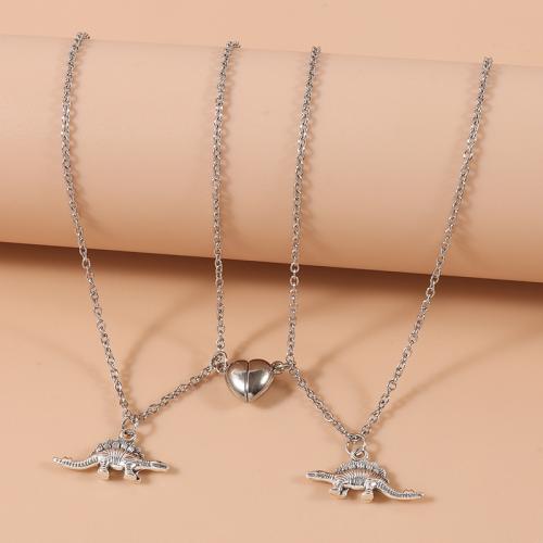 Couple Necklace, Tibetan Style, with 304 Stainless Steel Chain & Magnet, with 5cm extender chain, plated, 2 pieces & Unisex & different styles for choice, silver color, Length:45 cm, Sold By Set