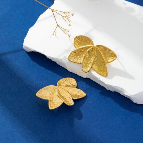 Stainless Steel Stud Earrings, 304 Stainless Steel, Leaf, 18K gold plated, fashion jewelry & for woman, golden, 44x28mm, Sold By Pair