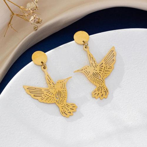 Stainless Steel Stud Earrings 304 Stainless Steel Hummingbird 18K gold plated fashion jewelry & for woman golden Sold By Pair
