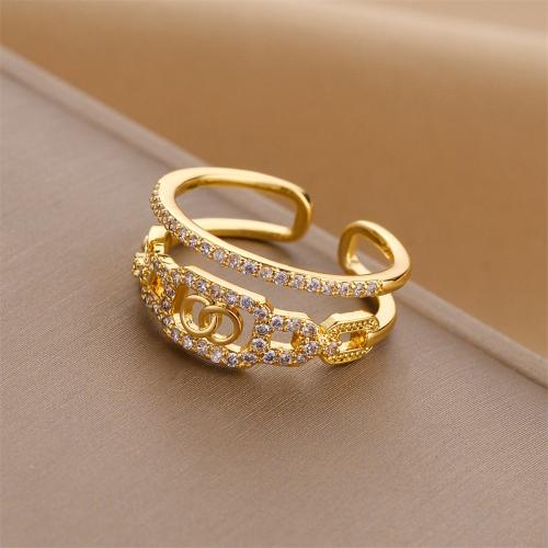 Cubi Circonia Micro Pave anello in ottone, gioielli di moda & Micro spianare cubic zirconia & per la donna, dorato, Misura:7, Venduto da PC
