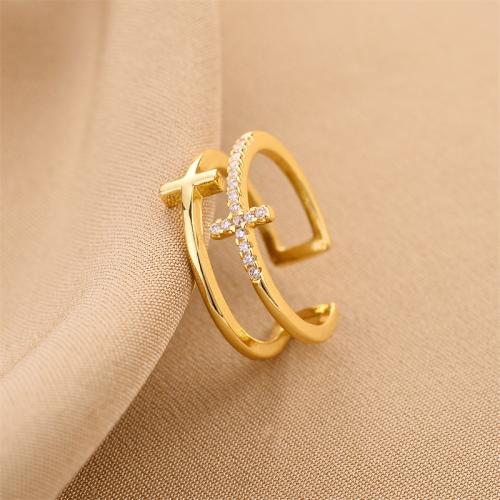 Brass Finger Ring, fashion jewelry & for woman & with rhinestone, golden, US Ring Size:7, Sold By PC
