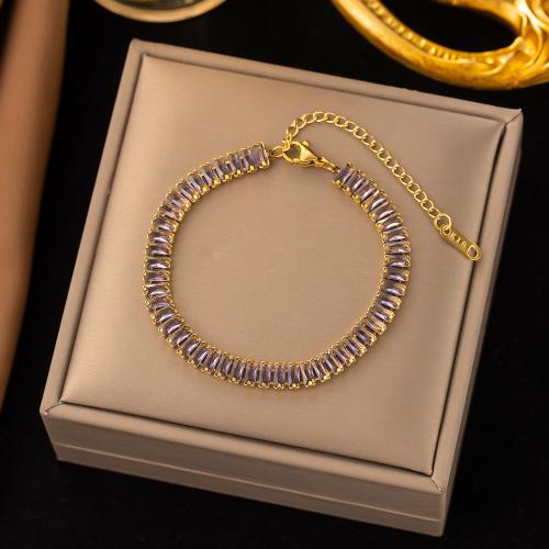 Titanium stål armbånd, med 5cm extender kæde, mode smykker & Micro Pave cubic zirconia & for kvinde, flere farver til valg, Længde Ca. 17 cm, Solgt af PC