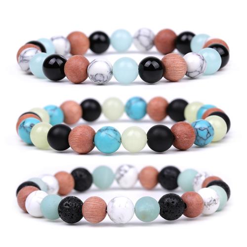 Gemstone Bracelets, with Night-Light Stone & ​Amazonite​, Round, fashion jewelry & Unisex, more colors for choice, 8mm, Length:Approx 19 cm, Sold By PC