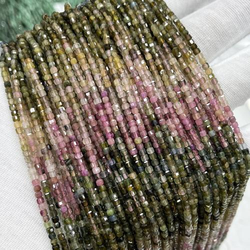 Gemstone Jewelry Beads, Tourmaline, Square, fashion jewelry & DIY & faceted, multi-colored, 2.50mm, Sold Per Approx 38 cm Strand