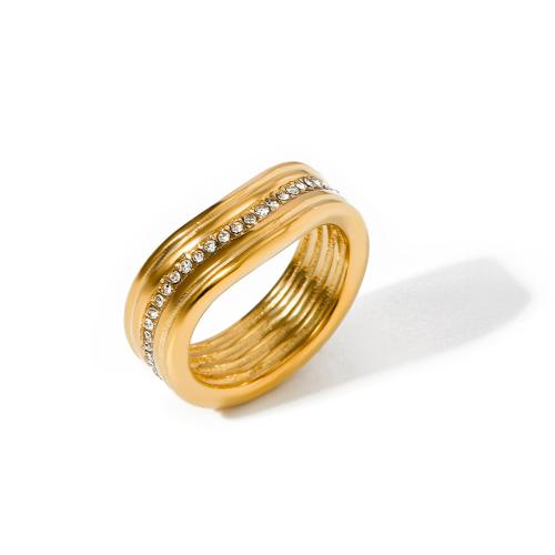 Strass roestvrij staal vinger ring, 304 roestvrij staal, 18K verguld, mode sieraden & voor vrouw & met strass, gouden, width 7.5mm, Maat:7, Verkocht door PC