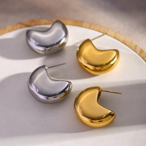 Stainless Steel Stud Earrings, 304 Stainless Steel, Moon, Vacuum Ion Plating, fashion jewelry & for woman, more colors for choice, 17.50x26.30mm, Sold By Pair