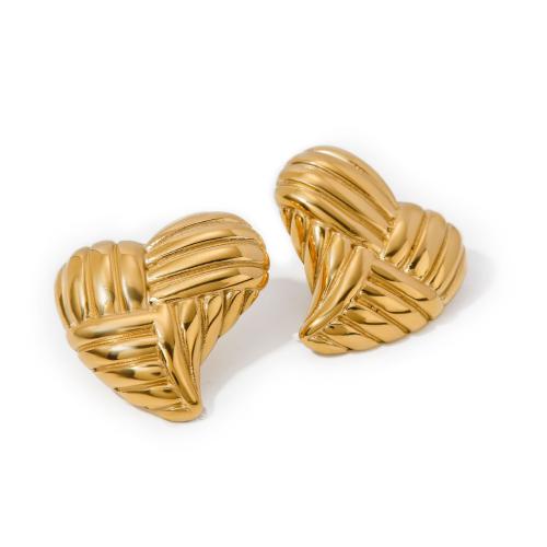Stainless Steel Stud Earrings, 304 Stainless Steel, Heart, 18K gold plated, fashion jewelry & for woman, golden, 30x28.60mm, Sold By Pair