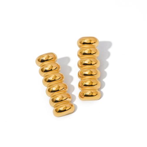 Brincos de garanhão de aço inoxidável, Aço inoxidável 304, 18K banhado a ouro, joias de moda & para mulher, dourado, 43.30x15mm, vendido por par