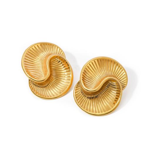 Boucle d'oreille de gaujon en acier inoxydable, Acier inoxydable 304, Plaqué or 18K, bijoux de mode & pour femme, doré, 27.80x35.80mm, Vendu par paire