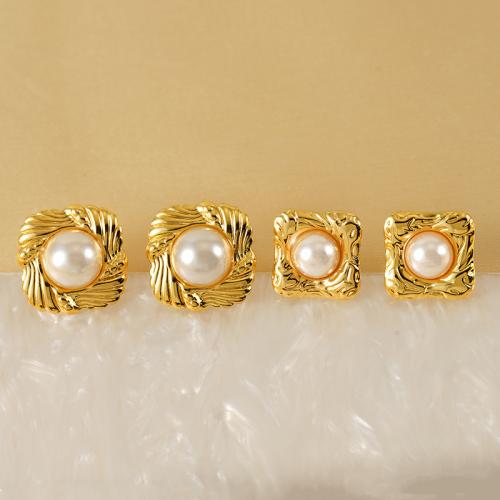 Nerezová ocel náušnice, 304 Stainless Steel, s Plastové Pearl, 18K pozlacené, módní šperky & různé styly pro výběr & pro ženy, zlatý, Prodáno By Pair