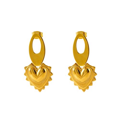 Stainless Steel Drop Earring, 304 Stainless Steel, Heart, 18K gold plated, fashion jewelry & for woman, golden, 33mm, Sold By Pair