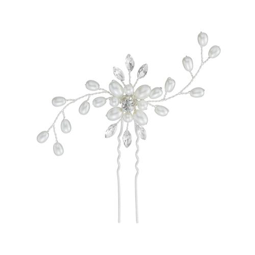 Hår Stick, Zink Alloy, med Plast Pearl, mode smycken & för kvinna & med strass, silver, 90x90mm, Säljs av PC