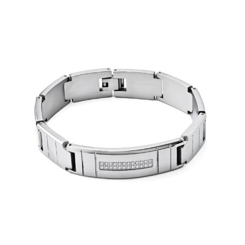 Stainless Steel Jewelry Bracelet, 304 Stainless Steel, fashion jewelry & for man & with rhinestone, silver color, Length:21 cm, Sold By PC