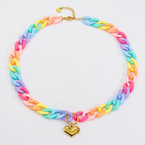 Acrylic Necklace, with 5cm extender chain, Vacuum Ion Plating, fashion jewelry & for woman, multi-colored, 20x14mm, Length:Approx 46 cm, Sold By PC
