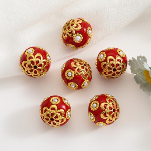 Tibetan Style Jewelry Beads, with Plastic Pearl, gold color plated, DIY & enamel, more colors for choice, nickel, lead & cadmium free, 18mm, 50PCs/Bag, Sold By Bag