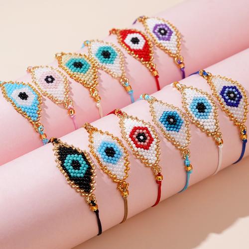 Evil Eye Jewelry Bracelet, Glass, with Wax Cord, Adjustable & evil eye pattern & for woman, more colors for choice, Sold By PC
