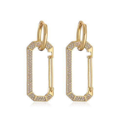 Cubic Zirconia Micro Pave Brass Earring plated fashion jewelry & micro pave cubic zirconia golden nickel lead & cadmium free Sold By Pair