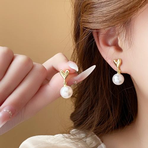 Tibetan Style Drop Earrings, with Plastic Pearl, plated, fashion jewelry, golden, nickel, lead & cadmium free, 8x22mm, Sold By Pair