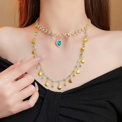 Collar de Latón, metal, con Perlas plásticas, con 8.5cm extender cadena, chapado, Joyería & con diamantes de imitación, dorado, longitud:35 cm, Vendido por UD