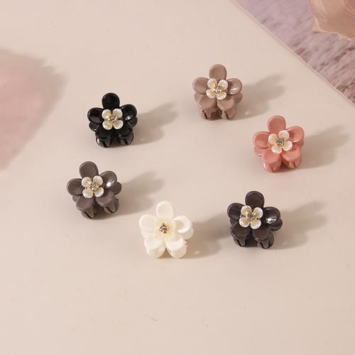 Hair Claw Clips, Plastic, Flower, handmade, for woman & with rhinestone, more colors for choice, 24x24mm, Sold By PC