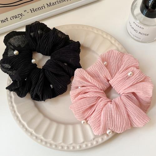 Hair Scrunchies, Gauze, with Plastic Pearl, handmade, for woman, more colors for choice, Sold By PC