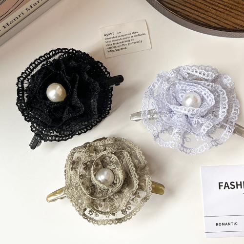 Haarklammer, Spitze, mit Kunststoff & Kunststoff Perlen, Blume, handgemacht, für Frau, keine, verkauft von PC