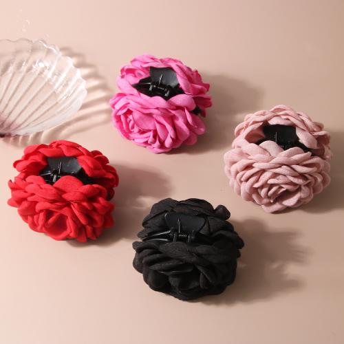 Hair Claw Clips, Cloth, with Plastic, Flower, handmade, for woman, more colors for choice, 90x90mm, Sold By PC