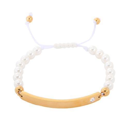 Stainless Steel Jewelry Bracelet, 304 Stainless Steel, with Wax Cord & Plastic Pearl, plated, for woman & with rhinestone, more colors for choice, Length:Approx 20 cm, Sold By PC