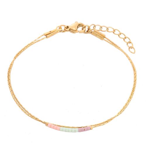 Stainless Steel Jewelry Bracelet 304 Stainless Steel with Seedbead with 4u8349u8393 extender chain plated for woman golden Length Approx 16 cm Sold By PC