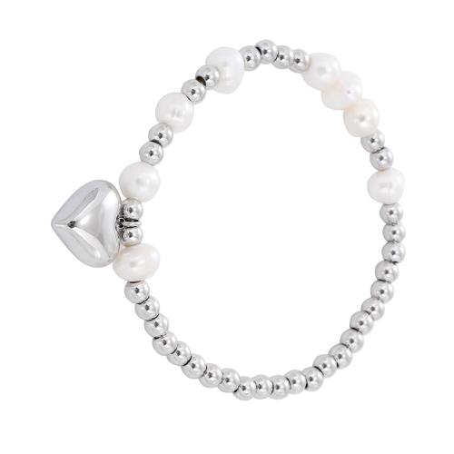 Stainless Steel Jewelry Bracelet 304 Stainless Steel with Plastic Pearl Heart plated for woman Sold By PC