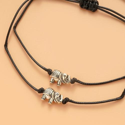 Fashion Create Wax Cord Bracelets, Tibetan Style, with Wax Cord, plated, 2 pieces & Unisex, silver color, Length:Approx 16-30 cm, Sold By Set