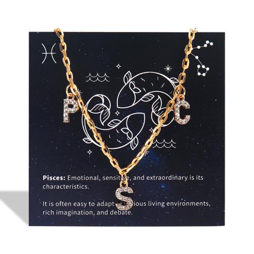 Titanium stål halskæde, stjernebillede smykker & forskellige stilarter for valg & for kvinde & med rhinestone, gylden, Længde Ca. 51-60 cm, Solgt af PC