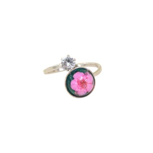 Zirkonia Edelstahl-Finger- Ring, 304 Edelstahl, mit Getrocknete Blumen, Epoxidharzklebstoff, Micro pave Zirkonia & für Frau, keine, 12PCs/Tasche, verkauft von Tasche