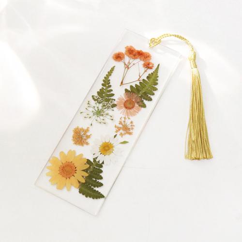 Resin Bookmark, with Cotton Thread & Dried Flower, epoxy gel, different styles for choice, more colors for choice, 145x3mm, 6PCs/Bag, Sold By Bag