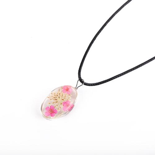 Pressed Dried Flower Jewelry , Glass, with Dried Flower & Wax Cord, Unisex, more colors for choice, Length:45 cm, Sold By PC