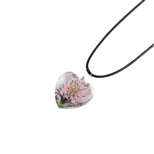 Pressed Dried Flower Jewelry , Glass, with Dried Flower & Wax Cord, handmade, Unisex, more colors for choice, Length:Approx 41-50 cm, Sold By PC