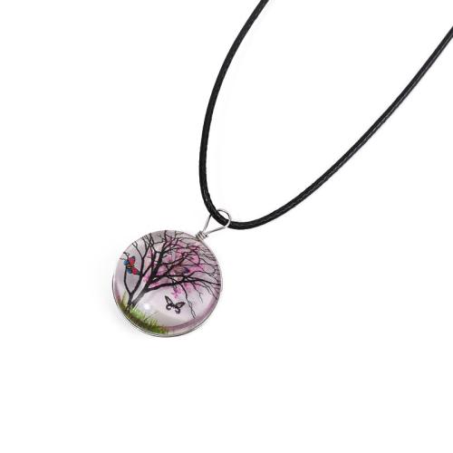 Pressed Dried Flower Jewelry  Glass with Dried Flower & Wax Cord handmade for woman Length Approx 41-50 cm Sold By PC