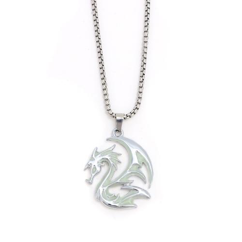 Tibetan Style Necklace, with 304 Stainless Steel, Dragon, plated, for man & luminated, more colors for choice, Length:Approx 23.6 Inch, Sold By PC