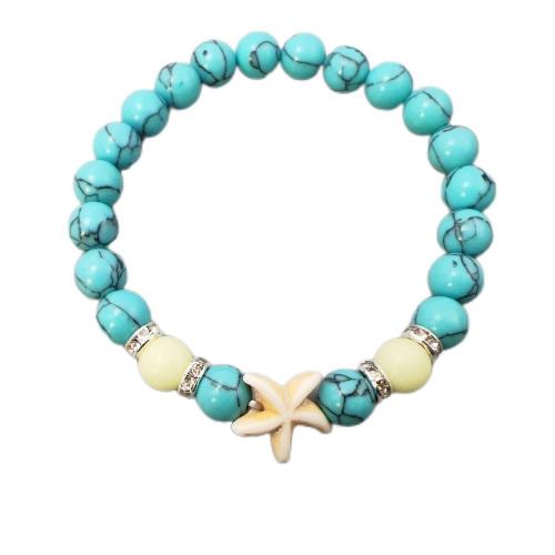 Turquoise Bracelet with Colorful Fluorite & Zinc Alloy Starfish Unisex & luminated Inner Approx 60mm Sold By PC