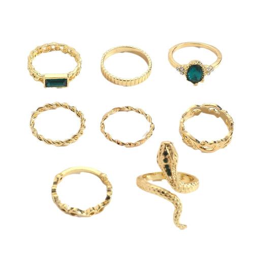 Tibetan Style Ring Set, plated, 8 pieces & for woman & with rhinestone, more colors for choice, Sold By Set